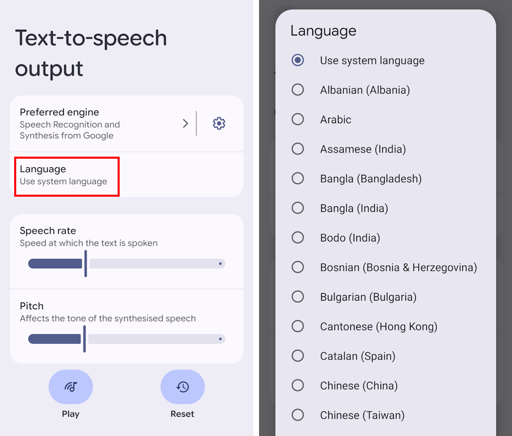 Tap language, then tap one of the available languages